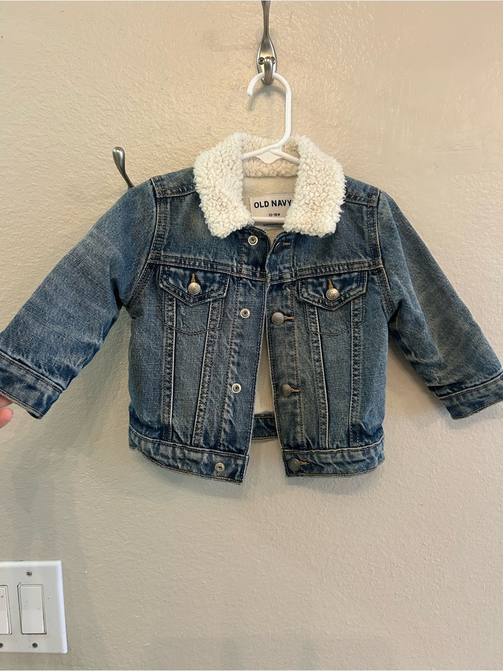 Old Navy Blue Denim Kids Jacket with Cream Sherpa Collar